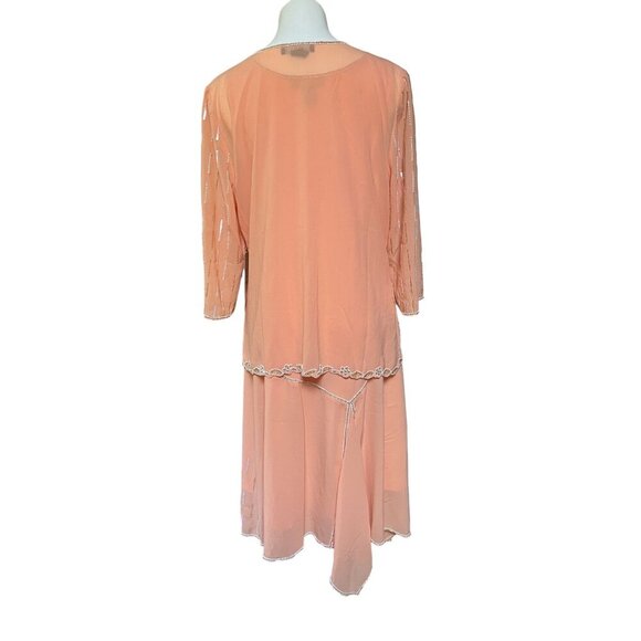 Vintage NWT Retro 20s 2-Piece Beaded Dress & Jacket Set XL Peach Asymmetrical - Picture 12 of 12